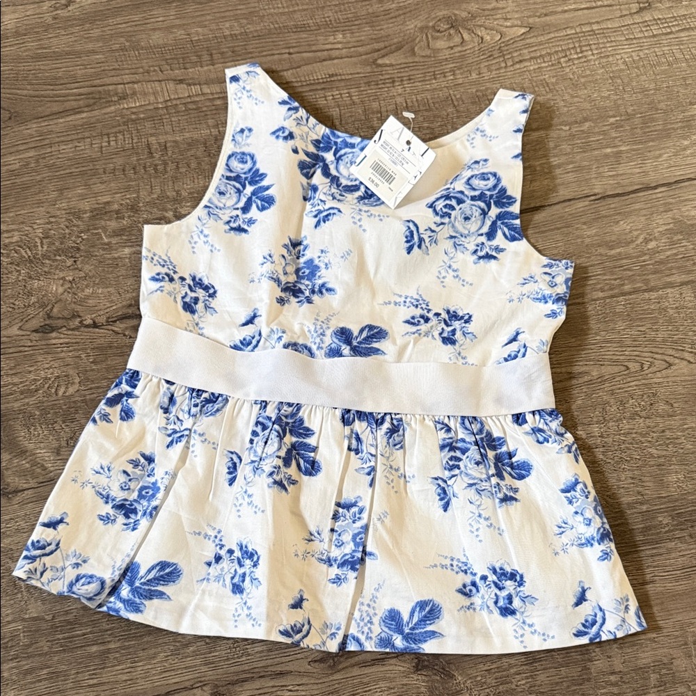 Janie and Jack White Top with Blue Floral Print